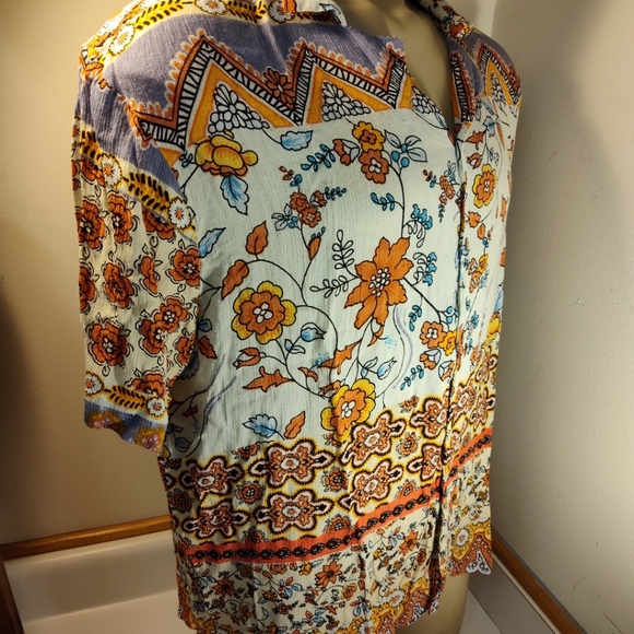 Earthbound Trading Co. Women's L Large Button Up Shirt Blouse Viscose India - Picture 5 of 7